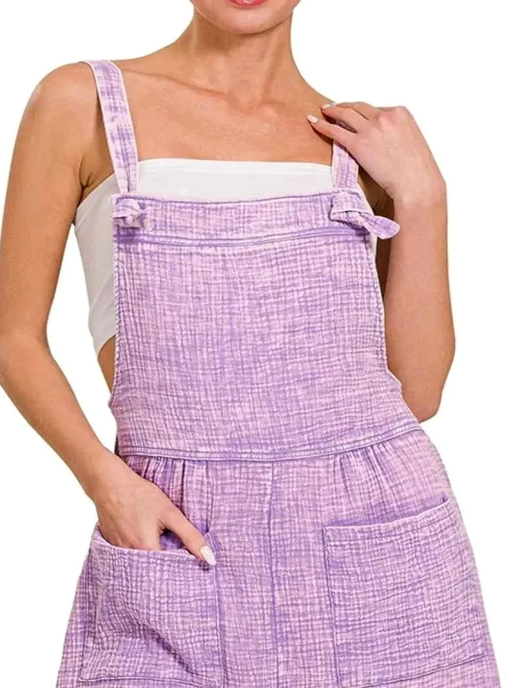 Woven Double Gauze Acid Washed Romper in LAVENDER