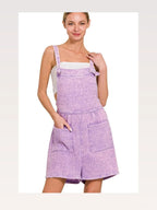 Woven Double Gauze Acid Washed Romper in LAVENDER