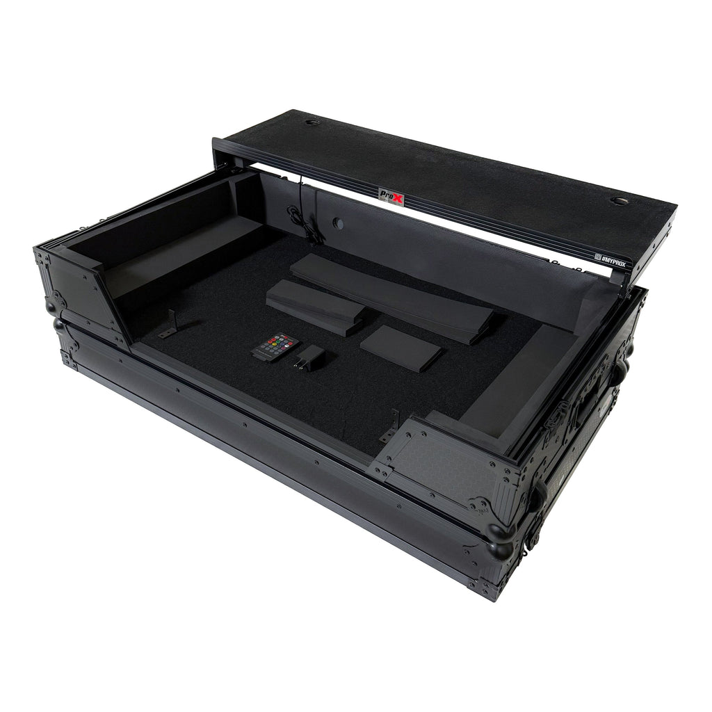 ProX XS-XDJAZWLTBLLED - ATA Flight Case For Pioneer XDJ-AZ DJ Controller with Laptop Shelf 1U Rack Space, Wheels, and LED - Black